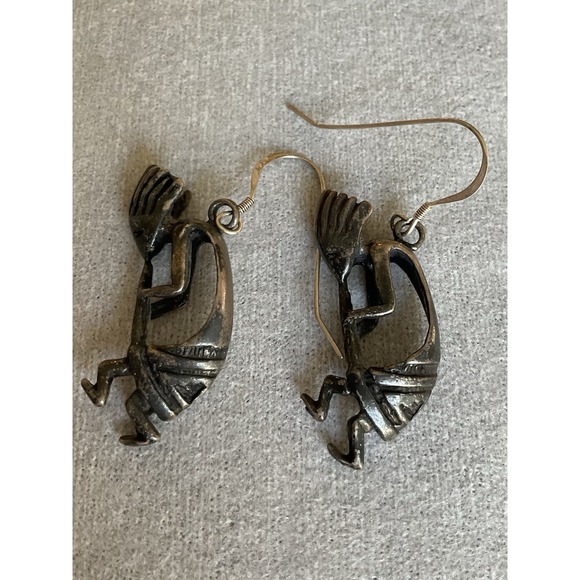 Vintage 925 Sterling Kokopeli Player Dangle Earrings Native American Southwester - Picture 4 of 5